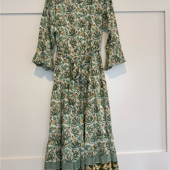 Oliphant Green and Cream Long Sleeve Dress - Picture 2 of 7